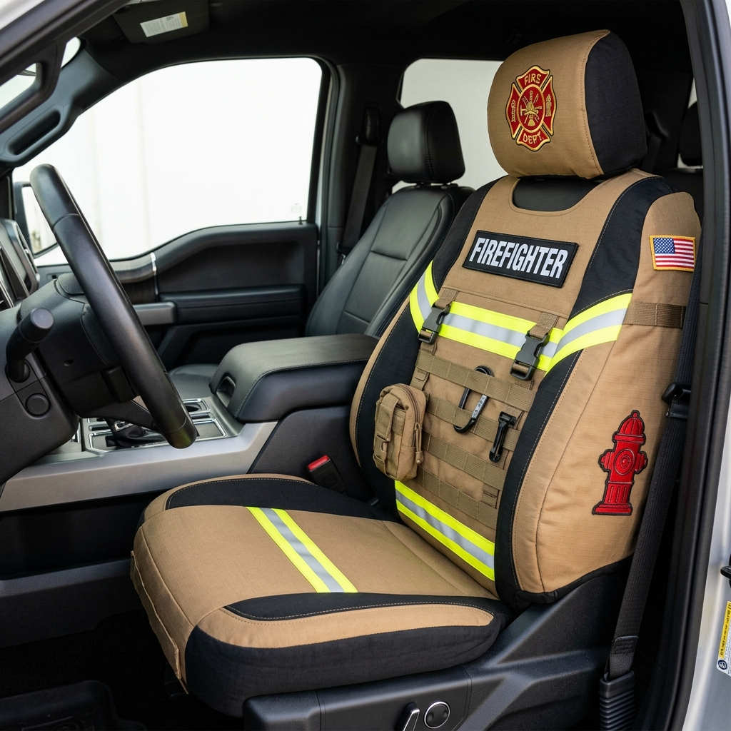Firefighter tactical car seat cover - front view