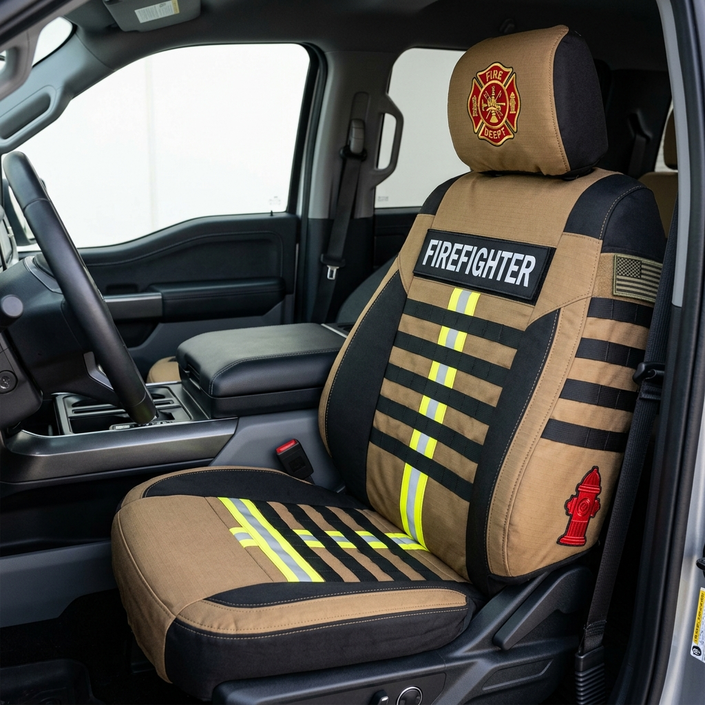 Firefighter tactical car seat cover - installed