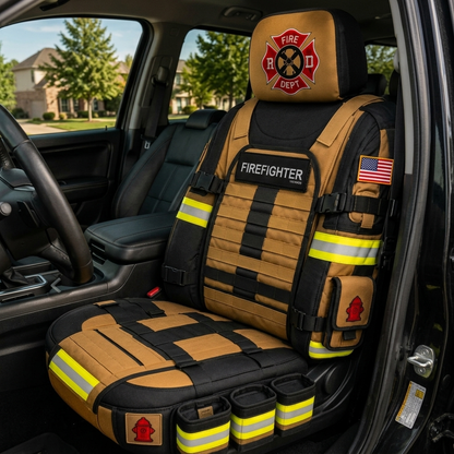 Firefighter tactical car seat cover - three-quarter front view