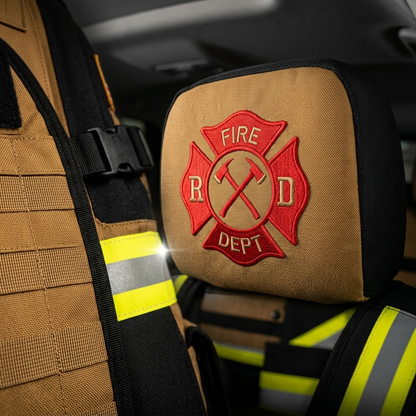 Firefighter seat cover - Fire Dept crest and reflective stripe detail