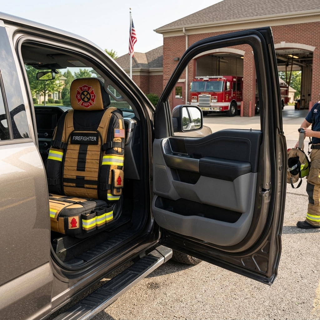 Firefighter seat cover lifestyle - driver seat